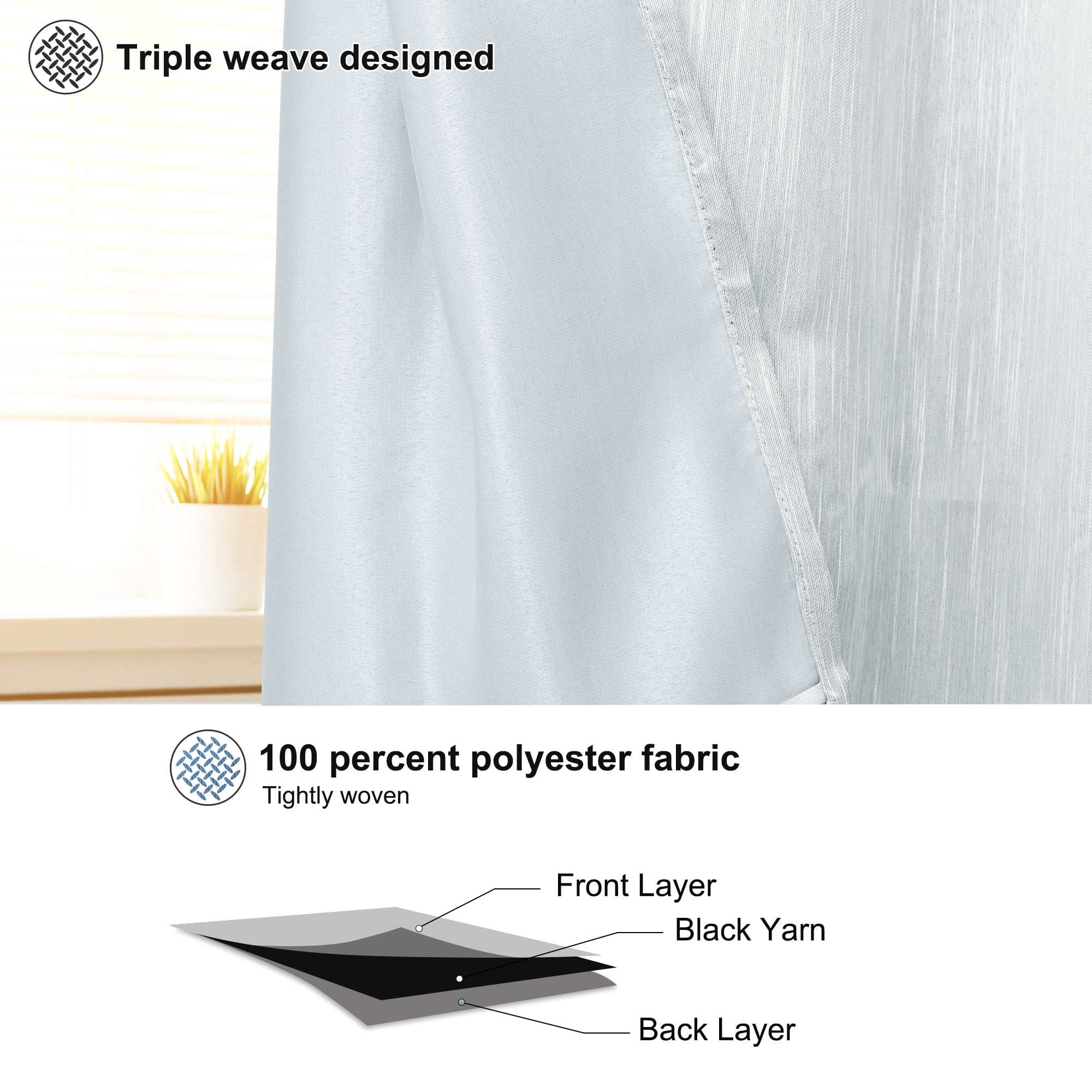 Unique Bargains 2 Panels Kitchen Linen Look Blackout Curtains Light Gray 29"W x 36"L