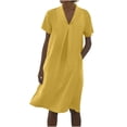 thumbnail image 2 of Xuniizn Robe Chemise pour Femmes Grande Taille, Robe Midi Unie Décontractée Ample à Manches Courtes avec Poches et Col à Revers, P-3TG, 2 of 6