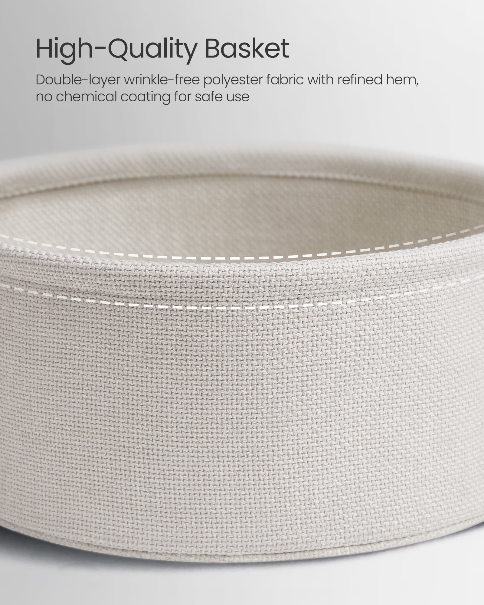 Round End Side Table with Fabric Storage Basket Bedside Table Nightstand for Living Room Bedroom Dove Gray Classic White