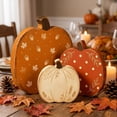 thumbnail image 4 of Brondbend Wooden Pumpkin Decor Set of 3 6.7 Inch Rustic Fall Tabletop Ornaments with Leaf Acorn Carvings for Thanksgiving Halloween Centerpiece, 4 of 6