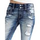 thumbnail image 4 of Pantalones vaqueros capris para mujer, cintura media, detalle de bolsillo rasgado, doble botón, dobladillo con dobladillo, pantalones de mezclilla, azul marino, doble botón, extragrande, 4 of 5