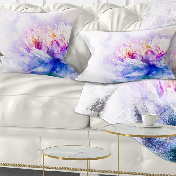 Designart Blue Flower Watercolor - Floral Throw Pillow - 12x20