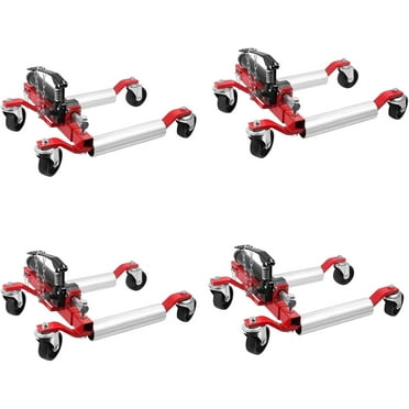 Car Wheel Dolly Jack Set of 4, 1500 LBS Capacity Hydraulic Car Dolly, Heavy Duty Rollers with Foot Pedal for Car Truck RV Trailer, Red