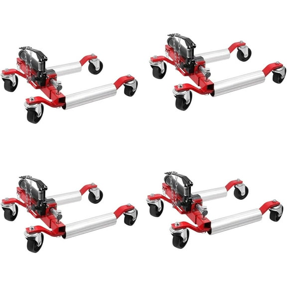 Car Wheel Dolly Jack Set of 4, 1500 LBS Capacity Hydraulic Car Dolly, Heavy Duty Rollers with Foot Pedal for Car Truck RV Trailer, Red