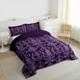 thumbnail image 3 of Manfei Damask Floral Pattern Full Size Comforter Sets,Vintage Baroque Bedding Comforter Set,Purple Victorian Flower Bedding Sets For Adults,Breathable Home Decor Reversible,3 Pieces, 3 of 8