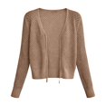 thumbnail image 6 of VJGBEGW Womens Fashion Cardigan Casucal Tie Front Shrugs Sweaters Tops Long Sleeve Knit Cropped Cardigans Tops Brown XXL, 6 of 7