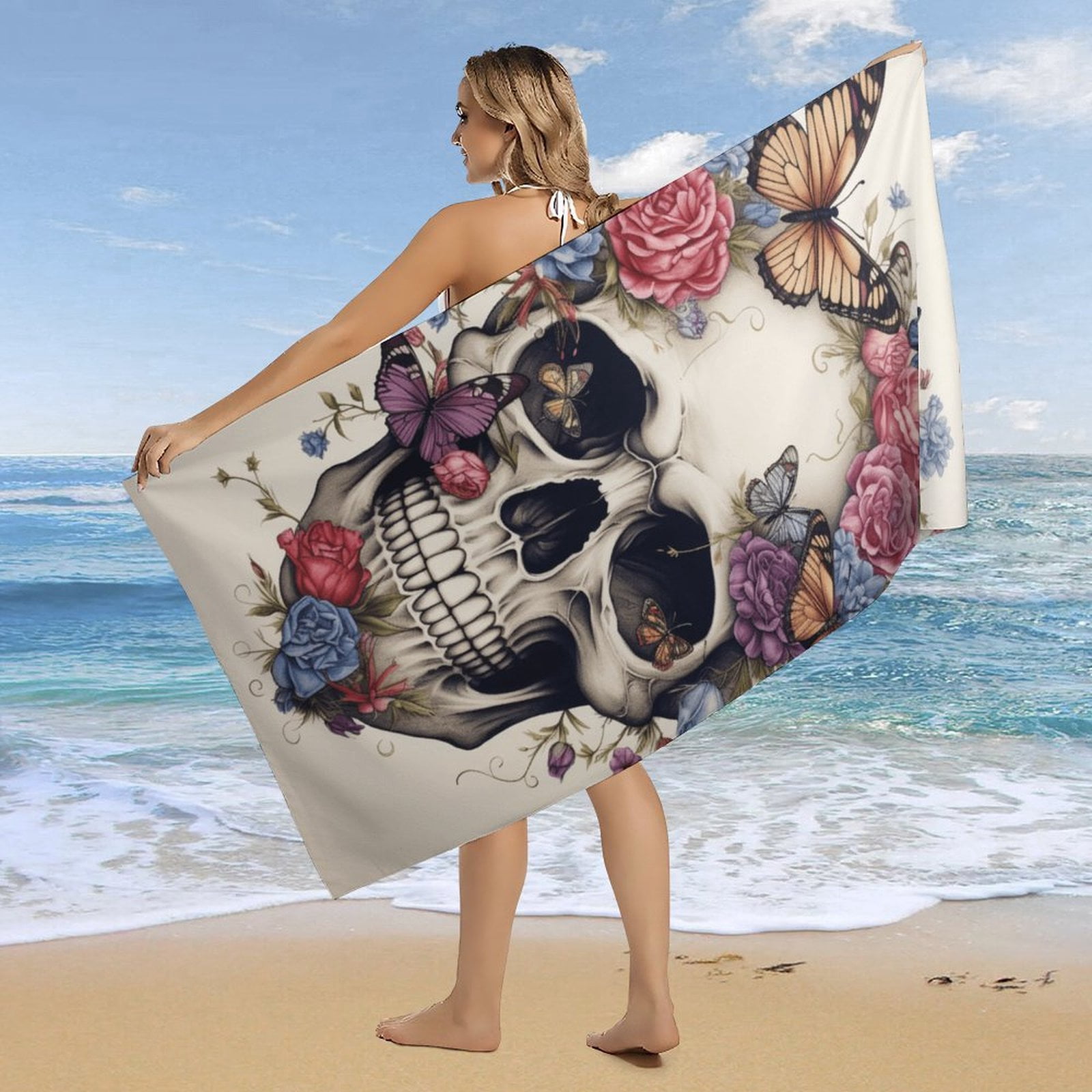 Gothic Skull Lover Oversized Beach Towel XL Pool Camping Swim Towels 32''x63'' Soft Blanket Accessories Must Vacation Necessities Adult