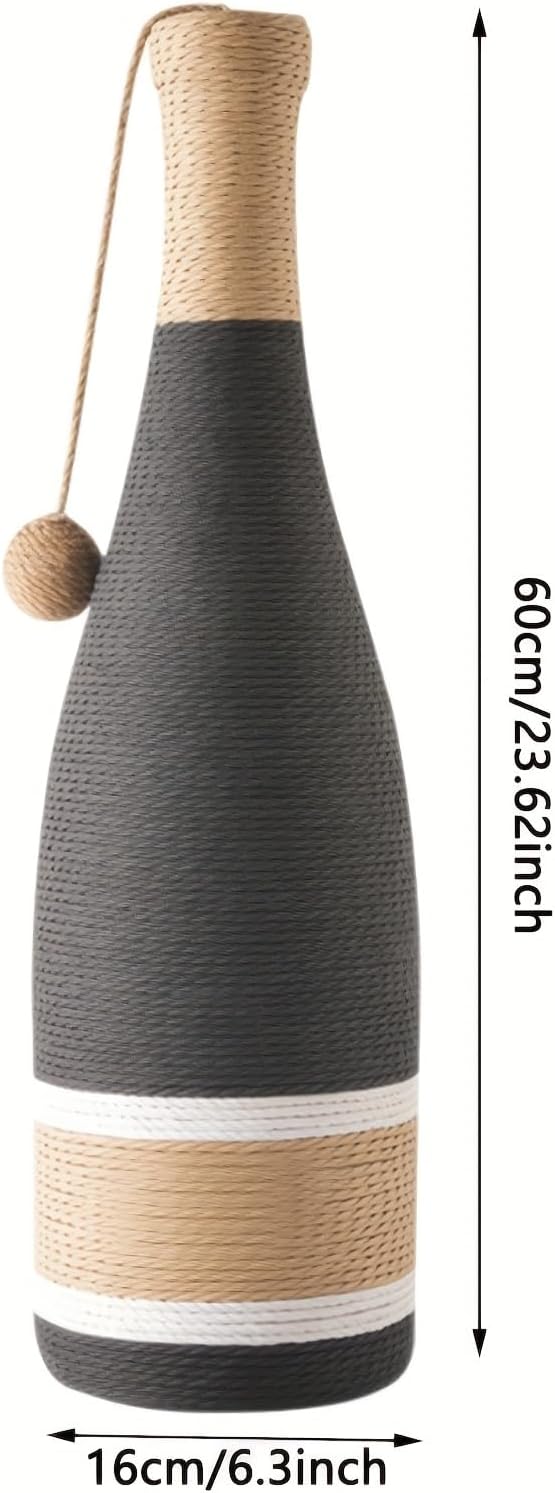 Colourtree Cat Scratching Post, Premium Cat Scratching Board, Sisal Fiber Cat Scratcher with Hanging Ball, Red Wine Bottle Simple Design-Suitable Indoor Small and Medium Cats (23.6 in, Suction Cup)