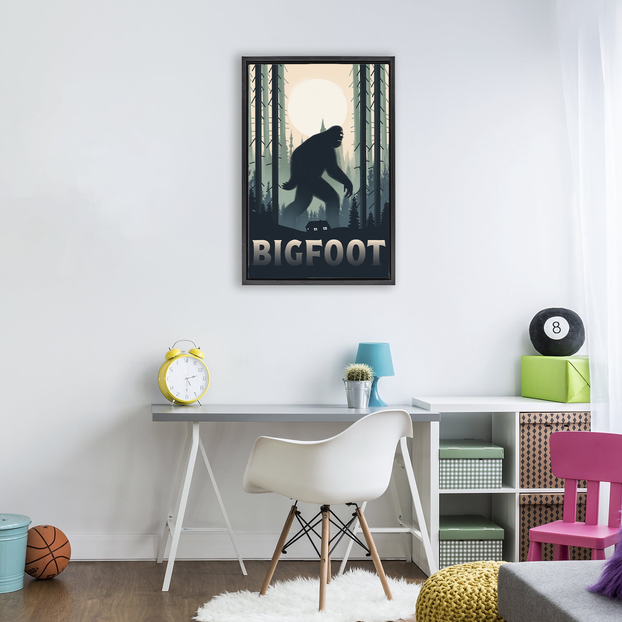 Stupell Industries Forest Creature Cabin in Woods Black Framed Floater Canvas Wall Art, design by Omar Escalante