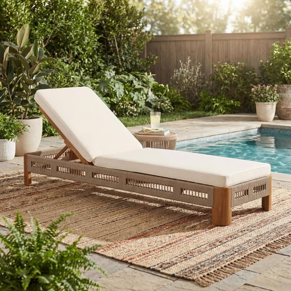 Christopher Knight Home 79" Acacia Wood Outdoor Adjustable Chaise Lounge with Rope Accents and Cushion, Natural