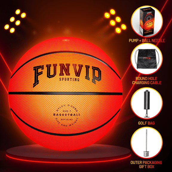 Hot Bee Glow in The Dark Basketball NO.7, Outdoor Toys for Boys 8-12, LED Light up Basketball, Birthday Christmas Cool Gift for Teen Kids Boys Ages 8 9 10 11 12 13  Years. Rubber.