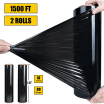 BESTONE Stretch Wrap, 1500 FT x 18" x 80 Gauge Heavy Duty Stretch Film, Plastic Shrink Wrap Pallet Wrap for Moving Shipping Packaging Packing Trucking, Black, 2 Roll