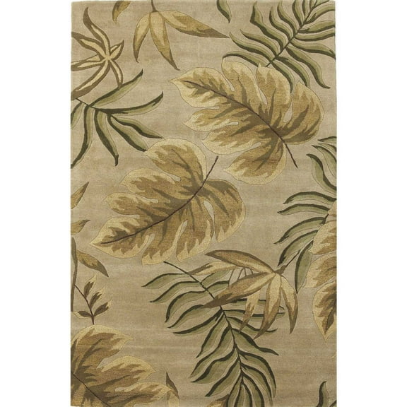 3'X5' Sand Beige Hand Tufted Tropical Leaves Indoor Area Rug