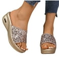thumbnail image 4 of Busydd Womens Slides Dressy Trendy Sequin Wedge Sandals Casual Comfort Open Toe Beach Sandals for Woman, 4 of 9