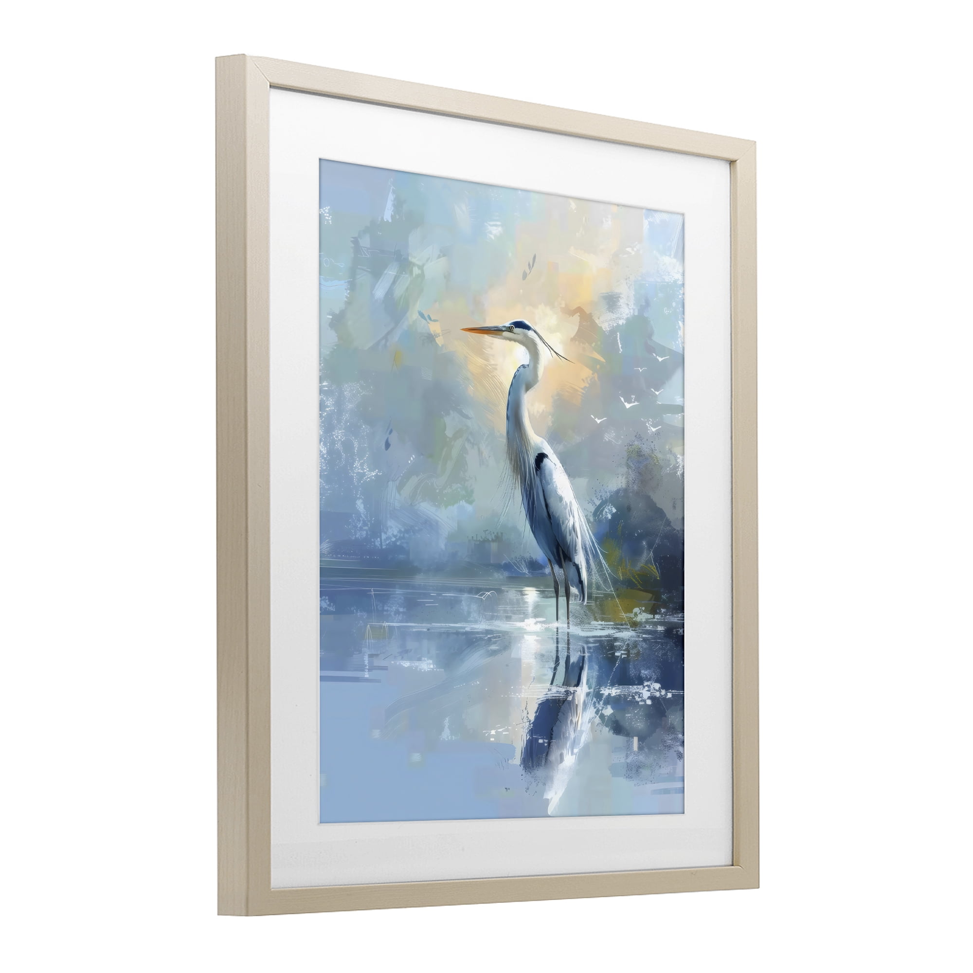 Stupell Industries Tranquil Heron with Dawn Glow Birch Framed Print Under Glass, design by Creative Studio