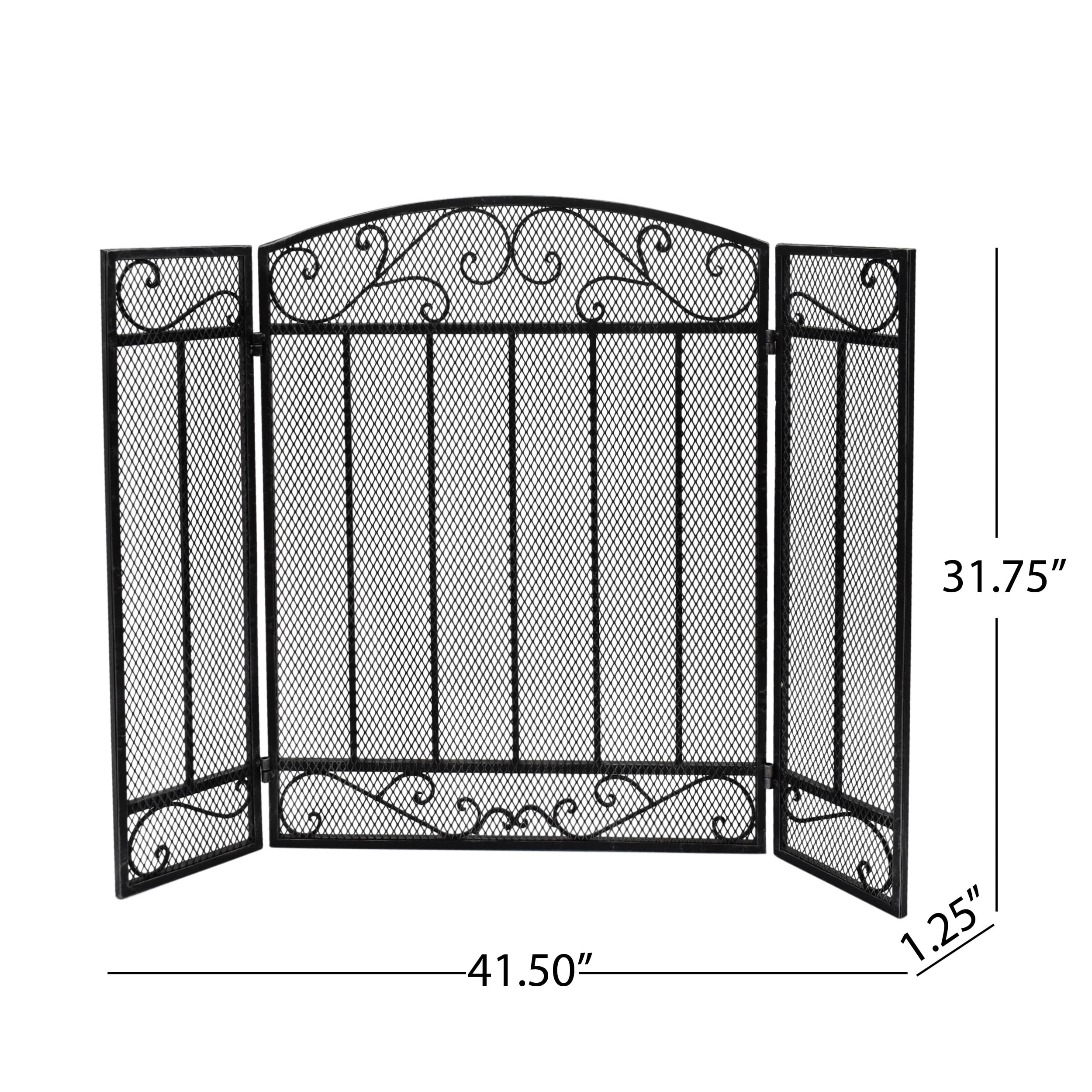Noble House Andi Contemporary Three Panel Iron Firescreen, Black Silver Finish