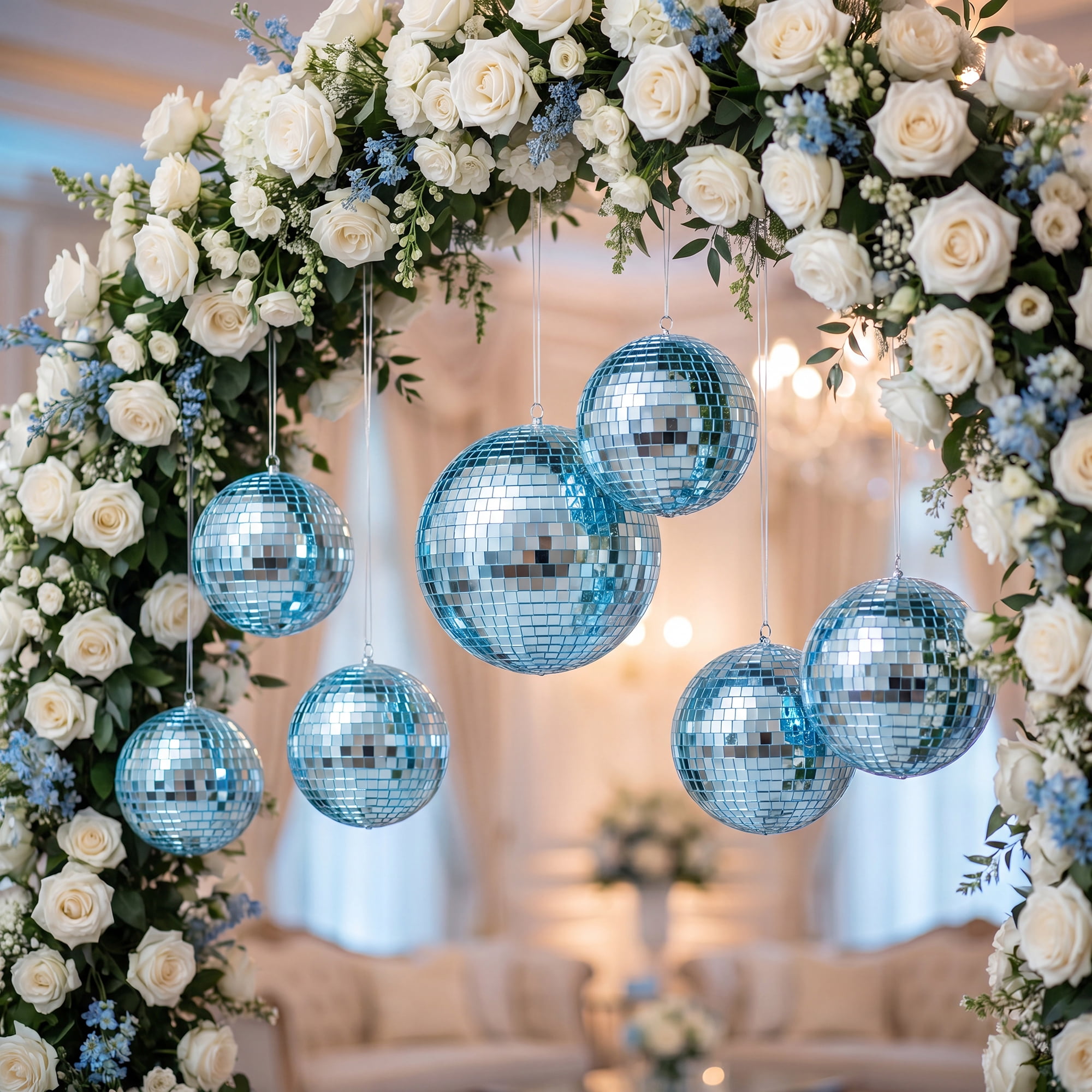 Unique Bargains 10Pcs Mirror Disco Balls for Hanging Sphere Orbs Blue 2"x2"x2"
