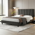 thumbnail image 2 of EastVita Queen Size Bed Frame with Adjustable Headboard,Linen Upholstered Platform Bed with Wooden Slats,Mattress Foundation,No Box Spring Needed,Dark Gray, 2 of 7