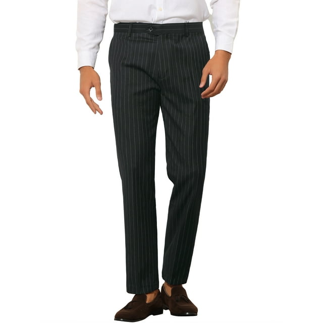 Pantalones de rayas INSPIRE CHIC para hombre, corte slim, pantalones formales de frente plano, 30 negro