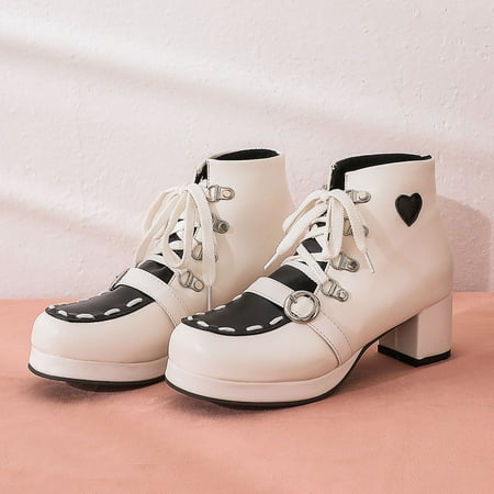 

TIANEK Fashion Thick Bottom Thick High Heel Strap Cute Round Toe Booties Knee High Cowboy Boots Women