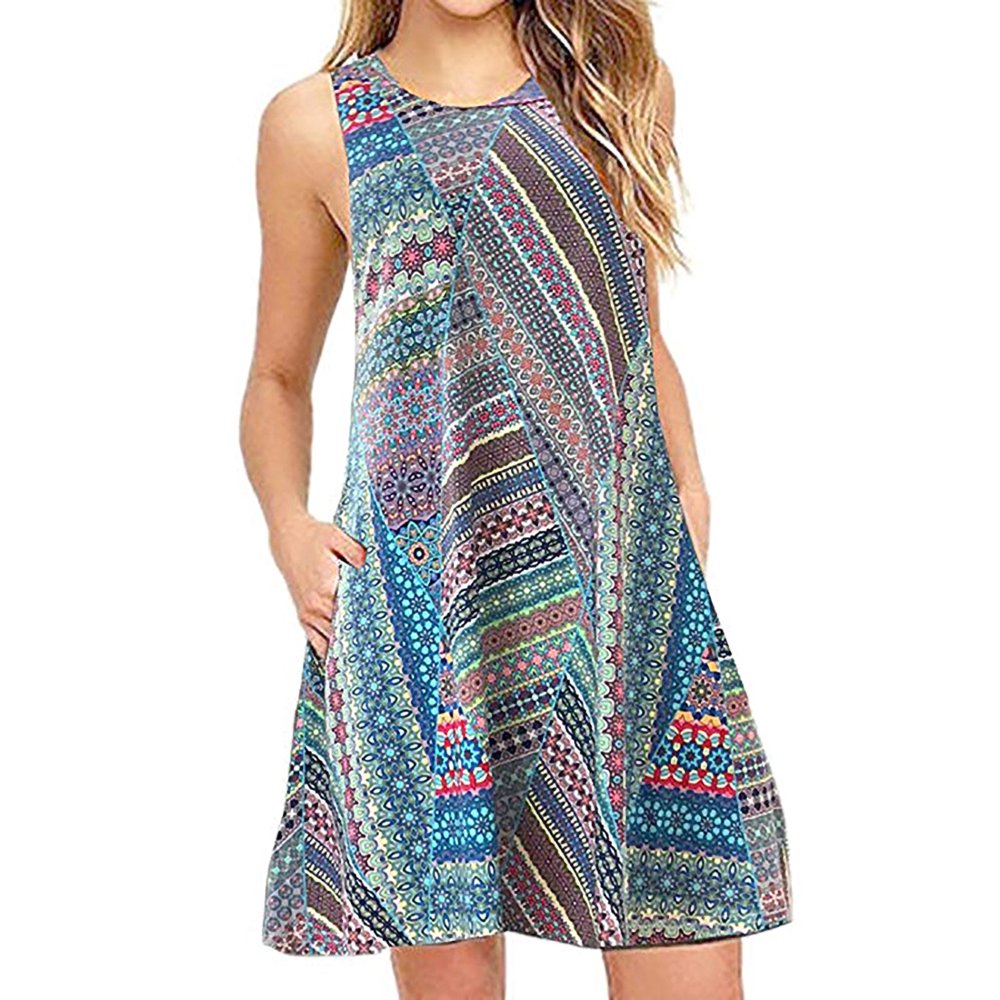 UKAP Plus Size Women Casual Flowy Print Dress with Pockets Sleeveless