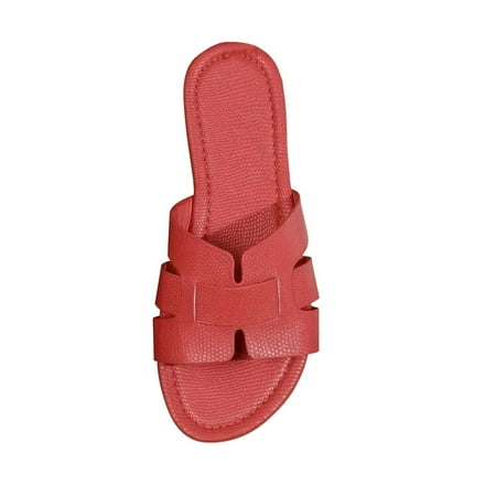 

Flats Sliders for Women Beach Holiday Sandals Open Toe Flats Ladies Low Heel Casual Slippers Round Toe Post Beach Pool Shoes