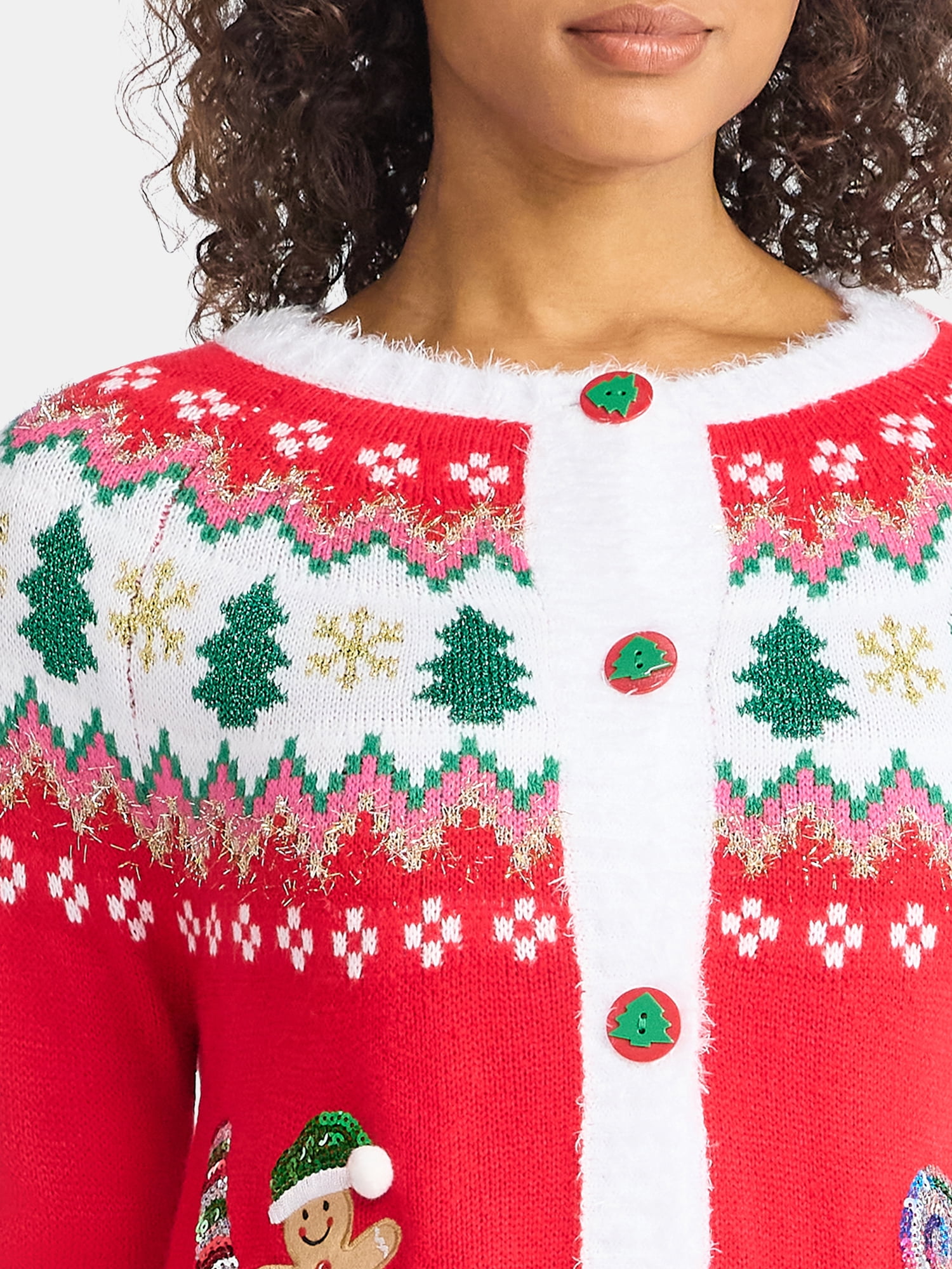Women's Embellished Button Front Christmas Cardigan from Holiday Time, Sizes XS-XXXL