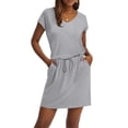 thumbnail image 3 of UoCefik Floral Dress for Women Wedding Guest Casual Fashion Short Sleeve Tie Waist T Shirt Dress Elegant Tie Front Midi Sundress Beach Travel Summer Holiday Dresses with Pockets Gray M, 3 of 5