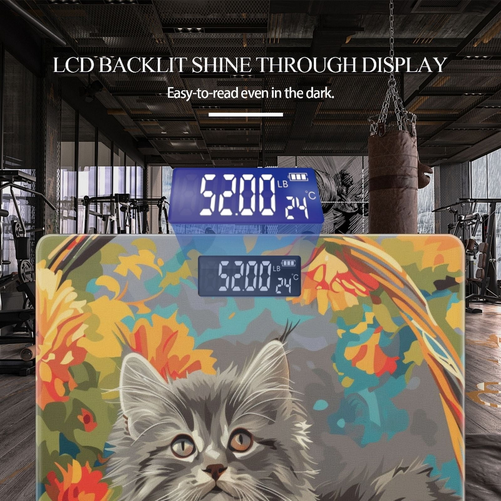 Bathroom Scale, Highly Accurate Digital Body Scale,Precisely Measures Weight up to 400 lbs-Cute Gray Kitten Sitting In Basket Of Flowers