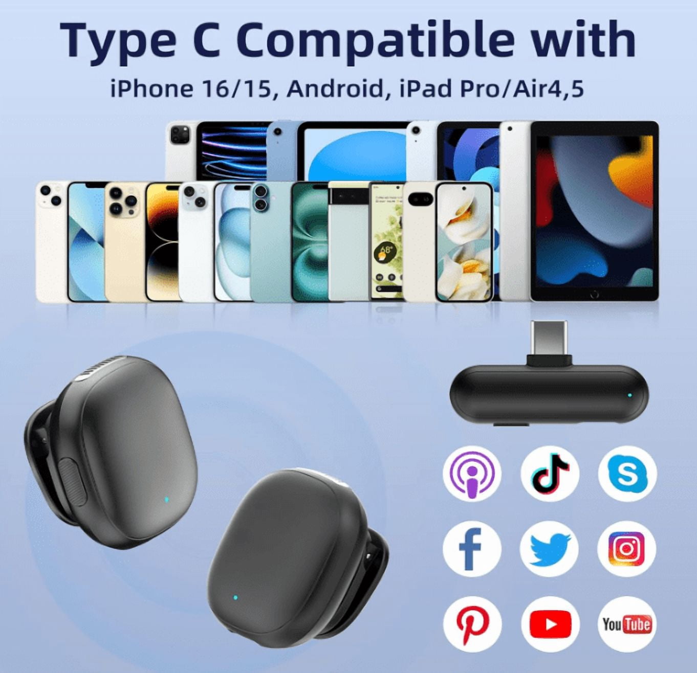 NPTCL Wireless Microphone for iPhone 17 16 15 - Ai Noise Cancelling Mini Microphone USB C for Android Phone, Lavalier Mic with 35H Charging Case for Video Recording Vlogging YouTube Tiktok
