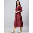 thumbnail image 3 of Janasya Indian Round Neck 3/4 Sleeve Geometric Print Wine Poly Crepe Kurta For Women, 3 of 5