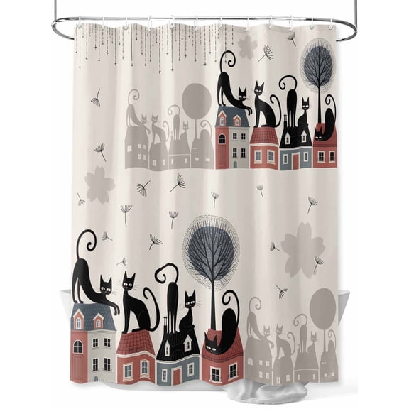 Fsddascl Black Cat Shower Curtain Set - Extra Long 72" x 96" Washable Bathtub Curtain with 12 Hooks, Cartoon Modern Art Waterproof Fabric Stall Shower Curtains for Bathroom/Bathtub Décor