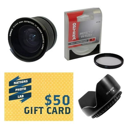 Opteka .35x High Definition II Super Wide Angle Panoramic Macro Fisheye Lens for Canon EOS Rebel T5I T4I SL1 T3 T3i 60D 7D XS i XT XTI XS, T2i, T1i,Digital SLR Cameras with HD UV Filter, $50 Gift Card