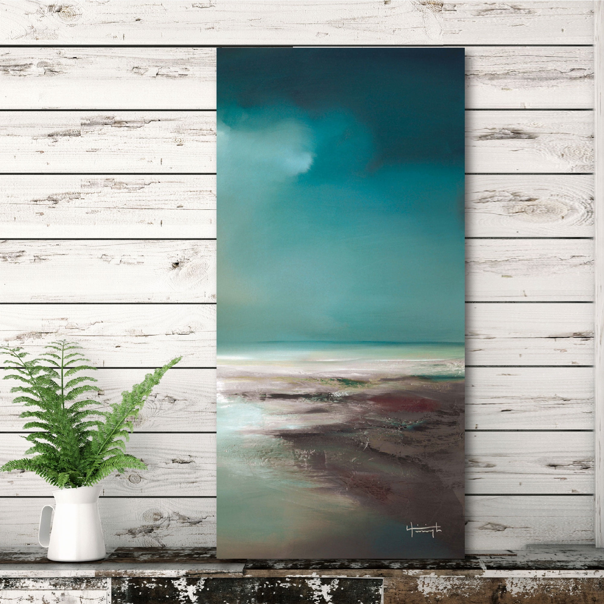 Courtside Market Blue/Brown Costline IV Gallery-Wrapped Canvas Wall Art, 12x24