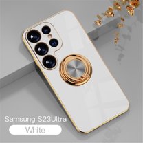 Tarise for Samsung Galaxy S23 Ultra 5G Phone Case with Ring Holder, Kickstand Magnetic Plating Frame TPU Shockproof Anti-Scratch Slim Girls Women Men Case Cover for Samsung S23 Ultra 5G, White