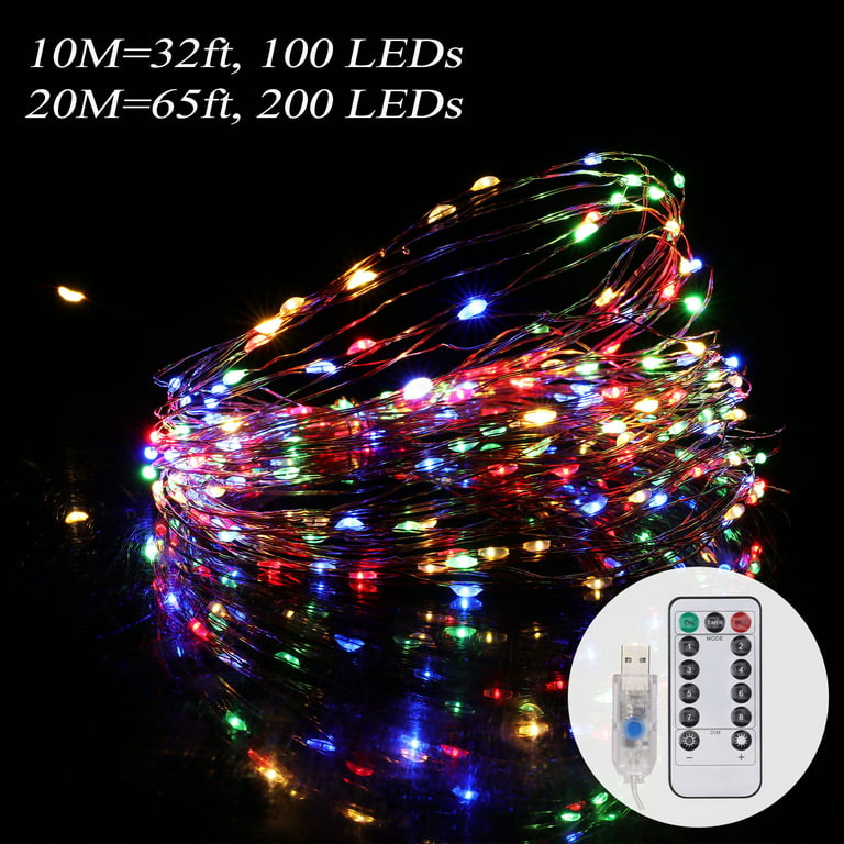 USB LED Fairy Lights with Remote Control - Copper Wire - 32ft
