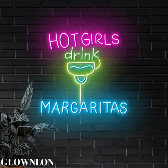 Glowneon Hot Girls Drink Margaritas Led Sign, Margarita Bar Wall Art