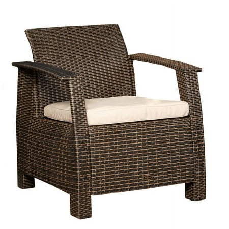Balkene Home Bondi Deluxe Armchair & Seating Wicker Low Maintenance Khaki Cushion Included-Mocha