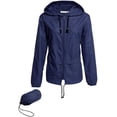 thumbnail image 4 of Hooded Solid Color Long Sleeved Coat Outdoor Rainproof Windbreaker with Pockets Blue L, 4 of 7