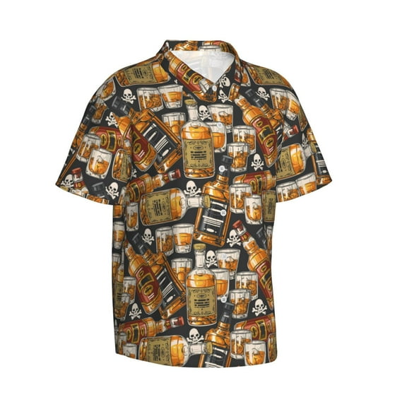 Lsque Vintage Bottles pattern Hawaiian Shirt for Men, Unisex Summer Beach Casual Short Sleeve Button Down Shirts-X-Large
