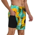 thumbnail image 2 of Yiaed Sunflowers With Green Leaves Print Mens Swim Trunks Bathing Suit Compression Liner Beach Swim Shorts Swimwear Quick Dry Zipper Pocket No-Chafing Board Short-3X-Large, 2 of 6