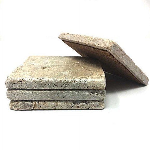 Marbleobject Beige 4"X 4"Travertine Stone Coaster Each Piece Unique Natural Stone "drink" Spills Coasters Tumbled Stone Set of 4 / Home Decor / Weddin