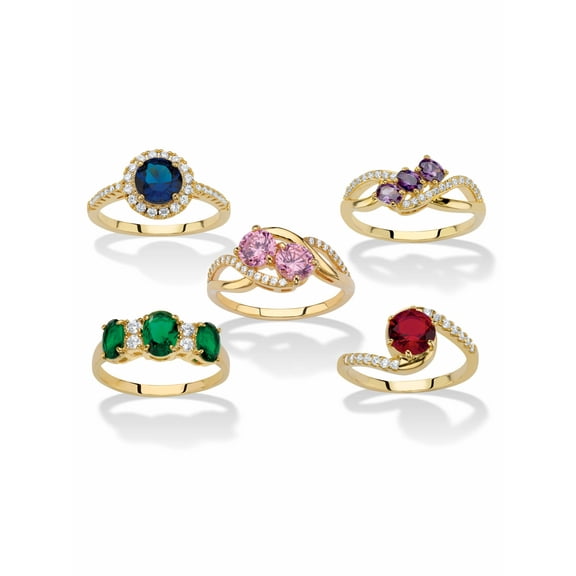 PalmBeach Jewelry Round and Oval-Cut Simulated Gemstone and Cubic Zirconia 5-Piece Ring Set 7.79 TCW Gold-Plated