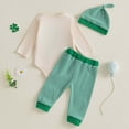 thumbnail image 4 of mgoYE Baby Boy Clothes 9 Months Baby Boys 2PCS Pants Set Long Sleeve Crew Neck Embroidery Letters Romper with Striped Pants and Hat Outfit(Beige,0-3 Months), 4 of 9
