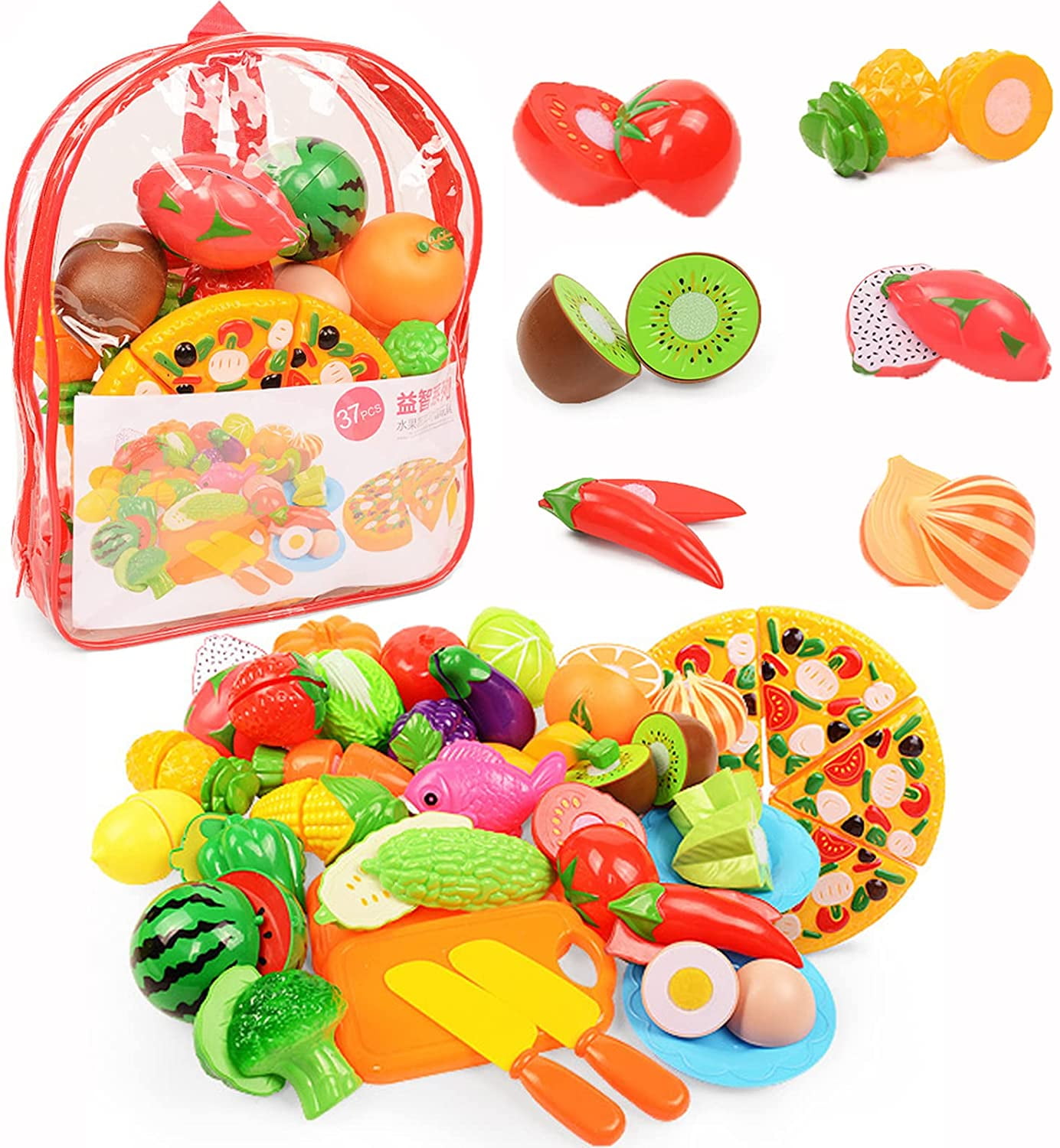 Play Food Sets for Kids Kitchen,37 Pcs Cutting Play Food Toy for ...