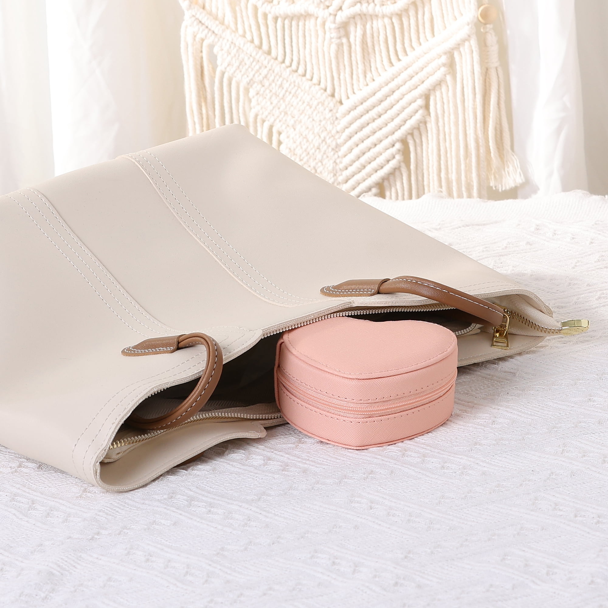 Unique Bargains Jewelry Box Mini Heart-shaped Portable PU Leather Jewelry Organizer Pink