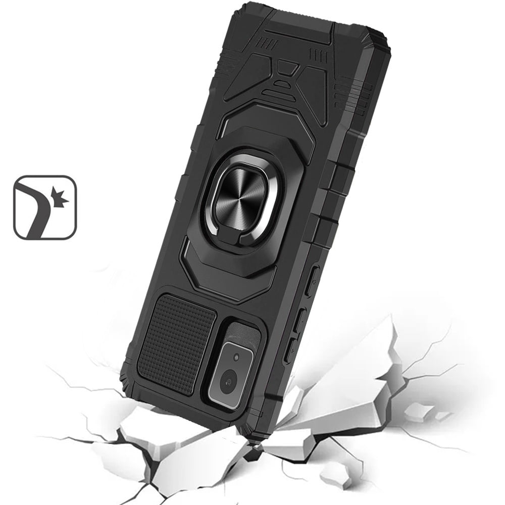For TCL K24 Hybrid Dual Layer with 360° Rotate Magnetic Ring Stand Holder Kickstand TPU Rugged PC Shockproof Cover ,Xpm Phone Case [ Black ]