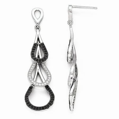 Sterling Silver & CZ Brilliant Embers Teardrop Dangle Post Earrings (1.7IN x 0.4IN )