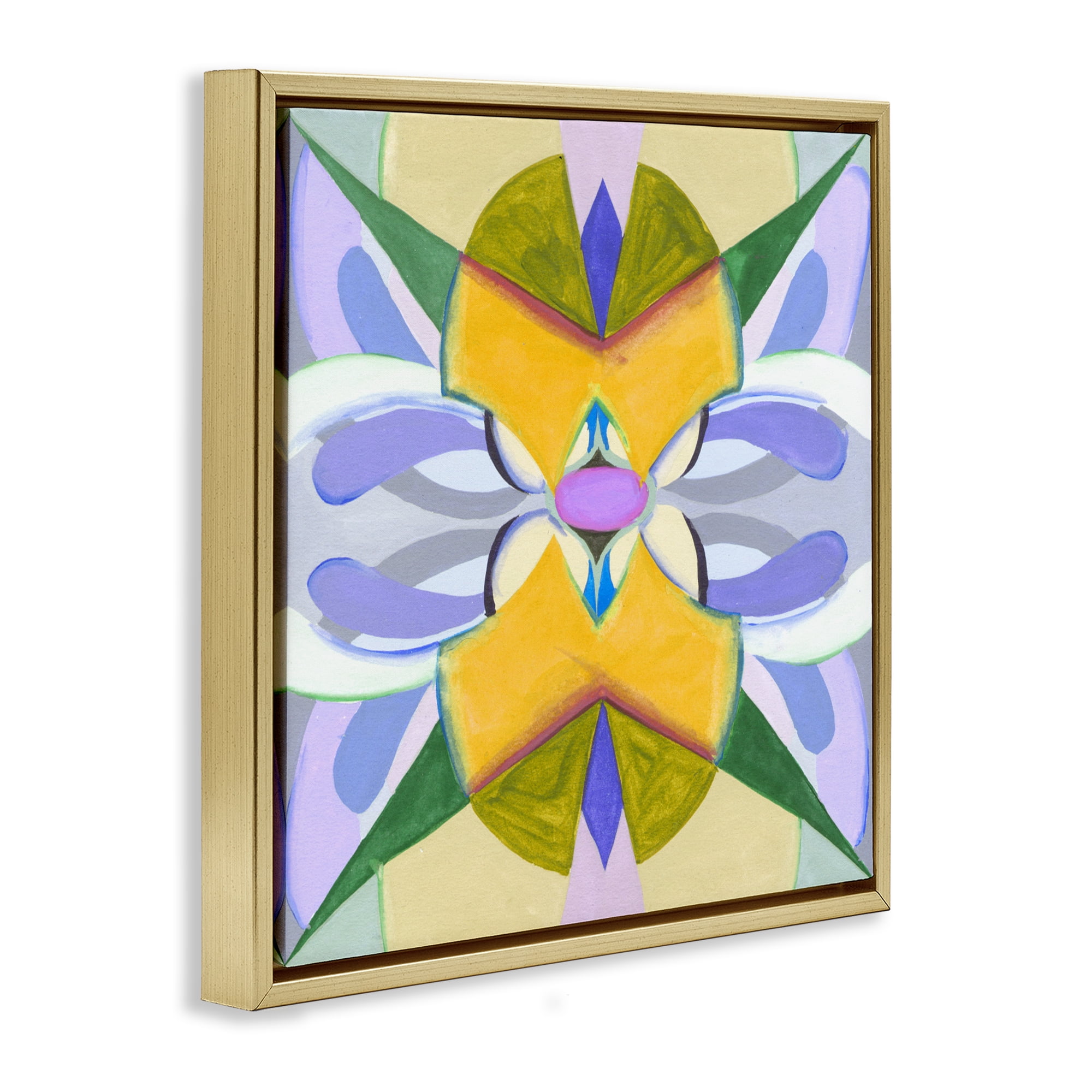 Stupell Industries Revival Kaleidoscope Symmetry Gold Framed Floater Canvas Wall Art, design by Melissa Wang