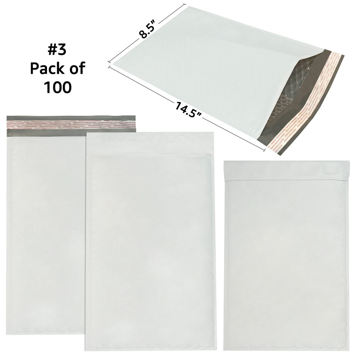 StarBoxes 100 Poly Bubble Mailer Bags 8.5x14.5" - #3 Self-Sealing